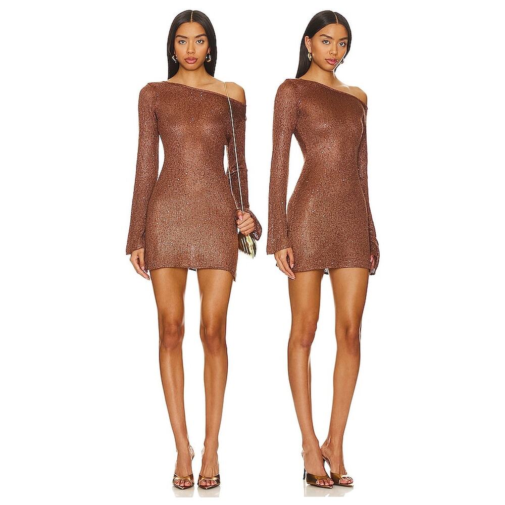 Asta Resort Maya Mini Dress Knit Sequin Long Sleeve Party Cocktail Hoco NYE S